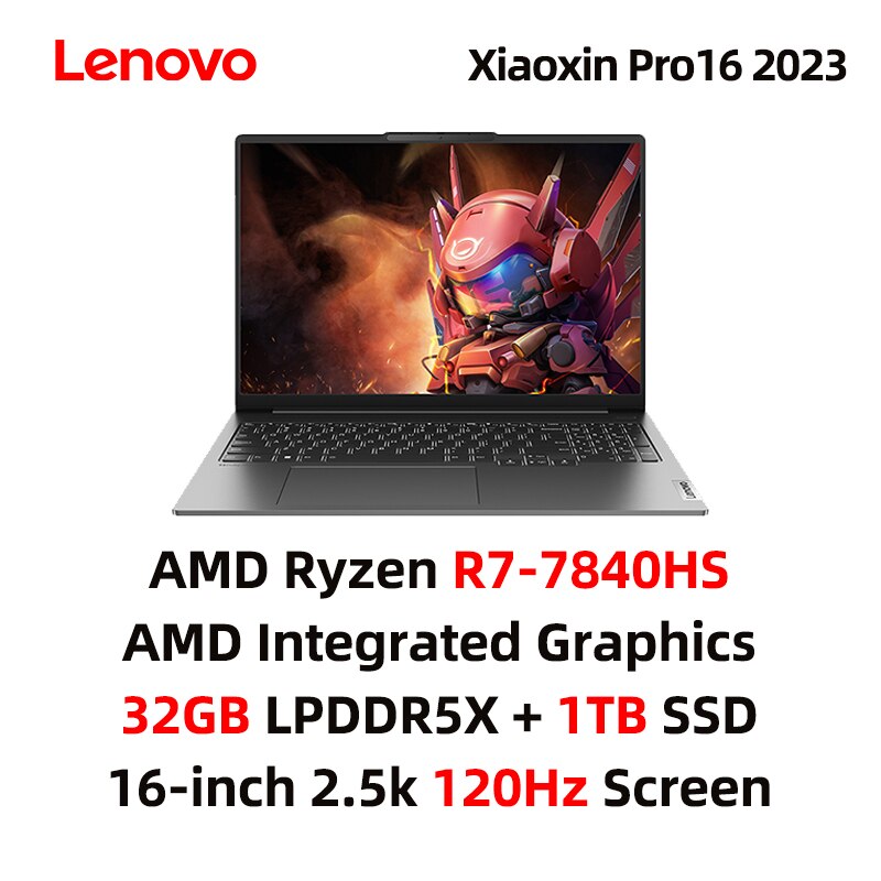 Lenovo Xiaoxin Pro 16 2023 Laptop AMD Ryzen R7 7840HS 32GB RAM 1T/2TB SSD 16-inch 2.5K 120Hz IPS Full Screen Notebook PC