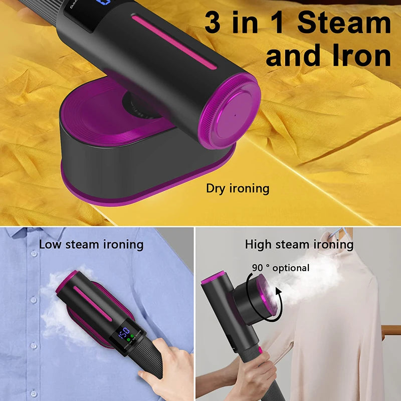 1200W Foldable Handheld Garment Steamer Portable Electric Steam Ironing Machine Dry & Wet Dual-Use with Digital Display