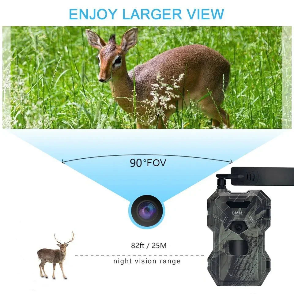 4G Hunting Trail Camera 30MP 2K APP Control Night Vision Trap Game 120 Degree Wireless Cellular Wildlife Cam with 256GB TF Card