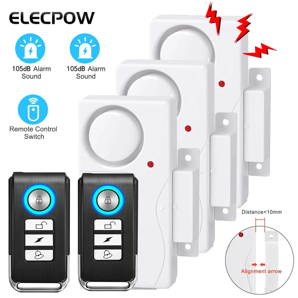 Elecpow Door Window Burglar Alarm Sensor Wireless Remote Control Anti-Theft Alarm System Kit Home Security Door Open Detectors