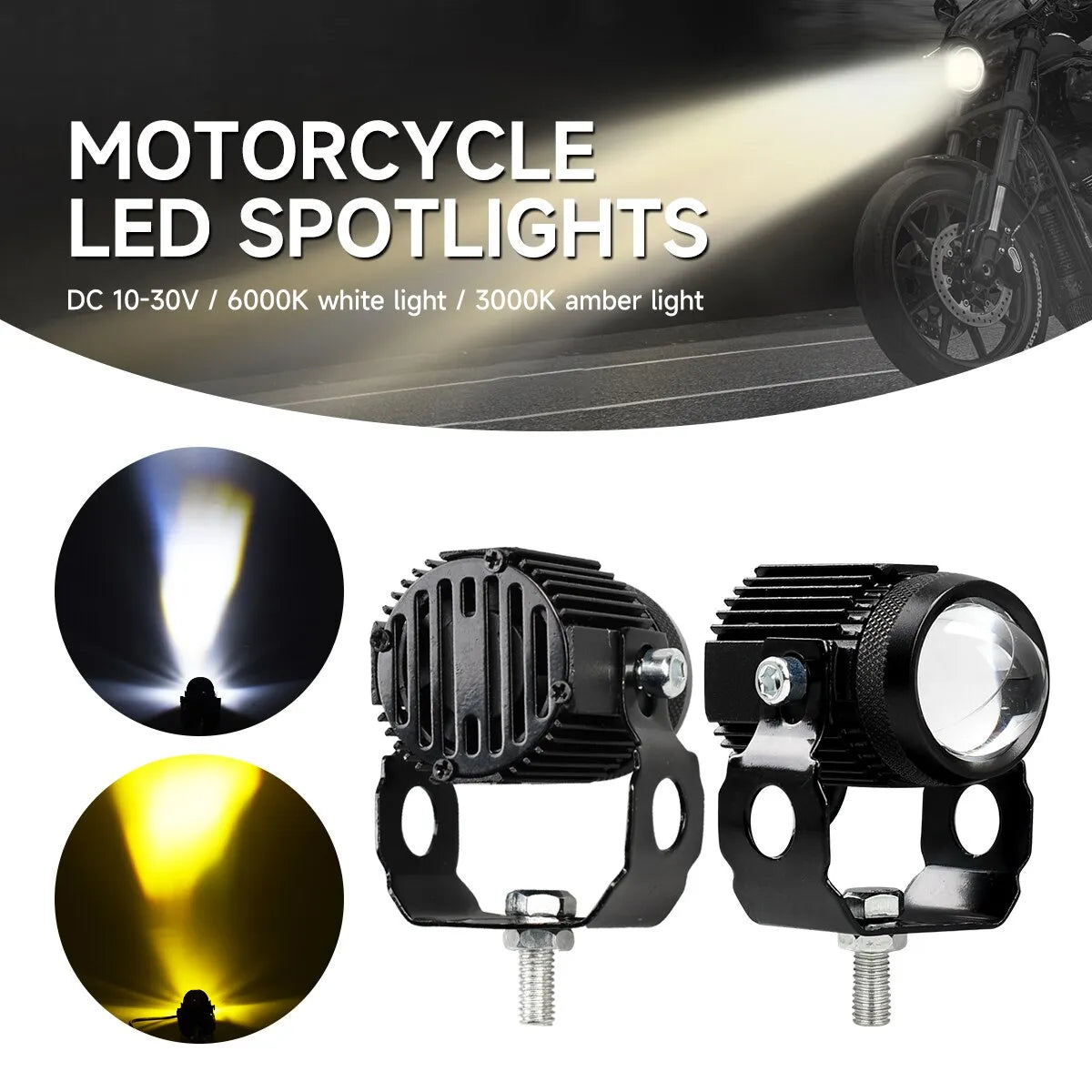 2Pcs Motorcycle Driving Lights Mini Led Headlights 12V 24V 3000K 6500K LED Auxiliary Yellow White Spotlight Fog Lights