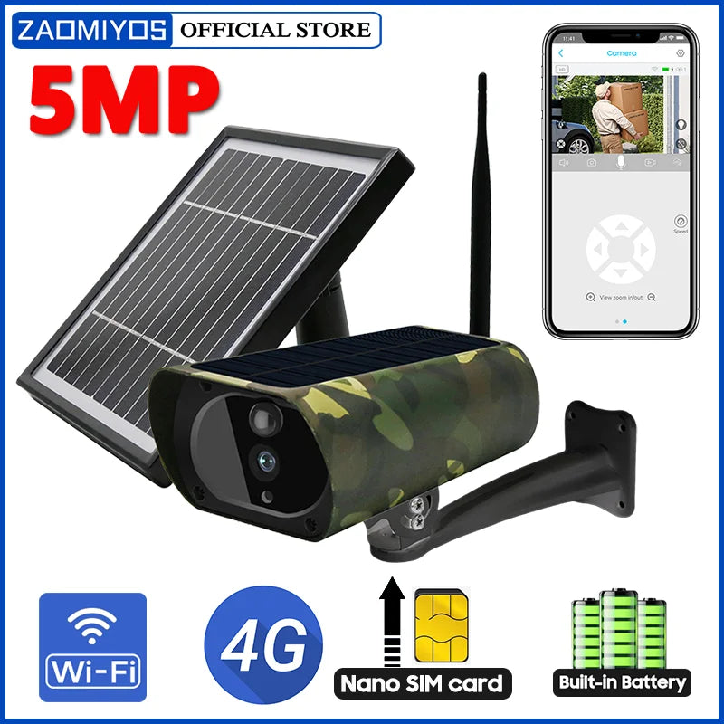 5MP 4G Solar Security Camera  WiFi Human/Animal Detection 2-Way Talk Hunting Camera waterproof Wireless Outdoor Wildlife Camera