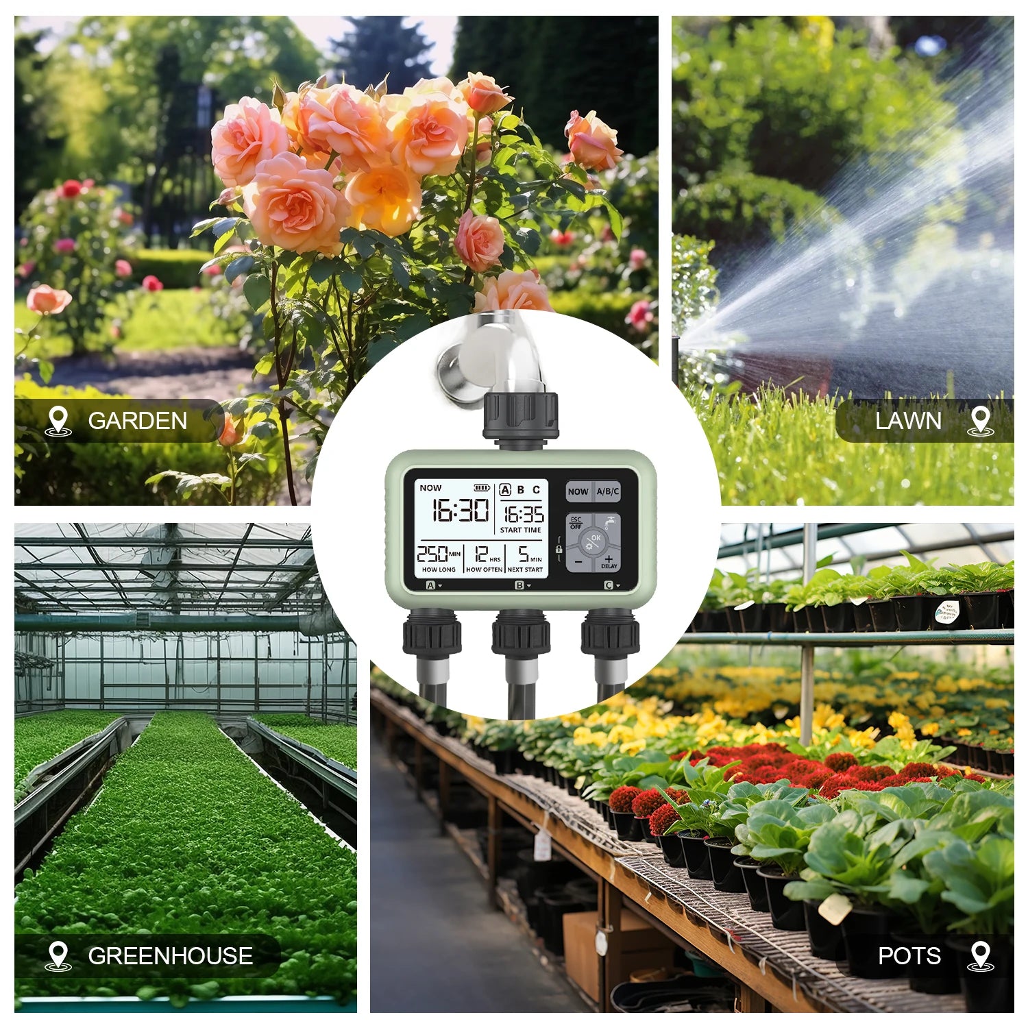 Eshico New Design 3-Zone Water Timer Independent Watering Plan Garden Lawn Intelligent Automatic Drip Irrigation Battery Driven