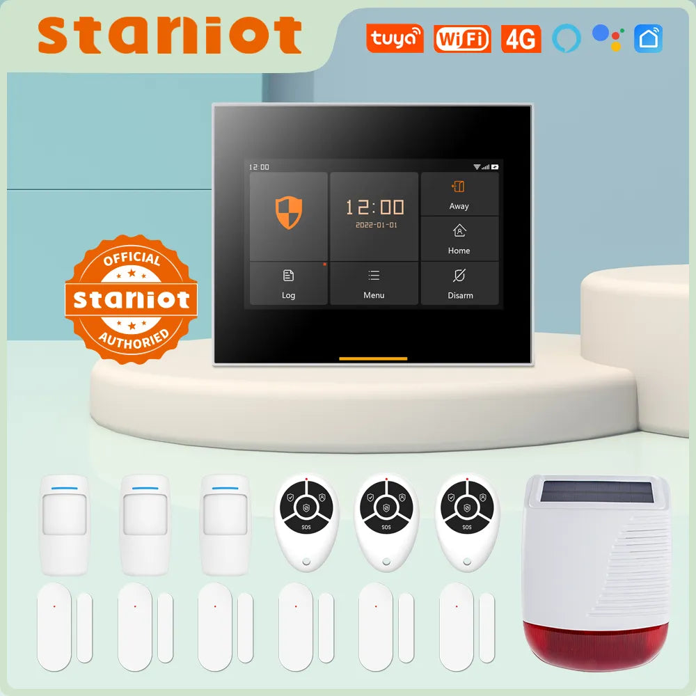 Staniot Wireless 4G Home Security Alarm System 433MHz Smart WiFi Burglar Alarm with Tuya Solar Siren Support 200 accessories