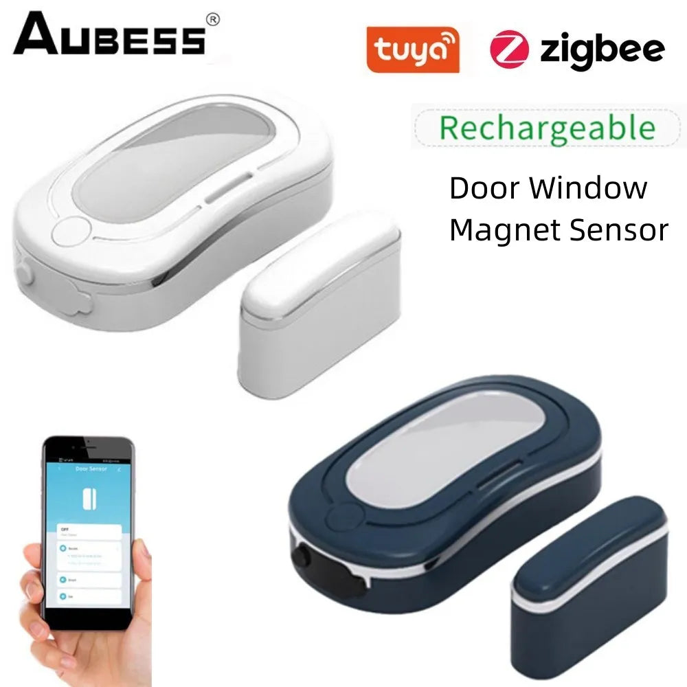 Tuya Zigbee Smart Door Window Magnet Sensor Alarm Rechargeable Security Protection Smart life APP Remote Control Smart Home