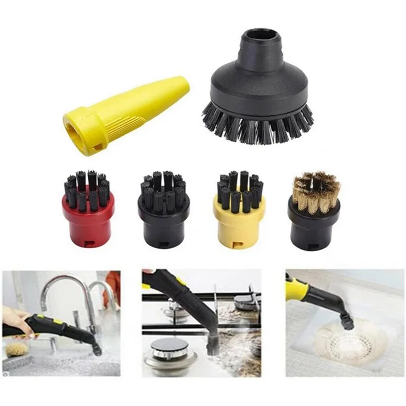 6 Pieces Round Brush Nozzle Kit for Karcher SC1 SC2 SC3 SC4 Steam Cleaner Parts