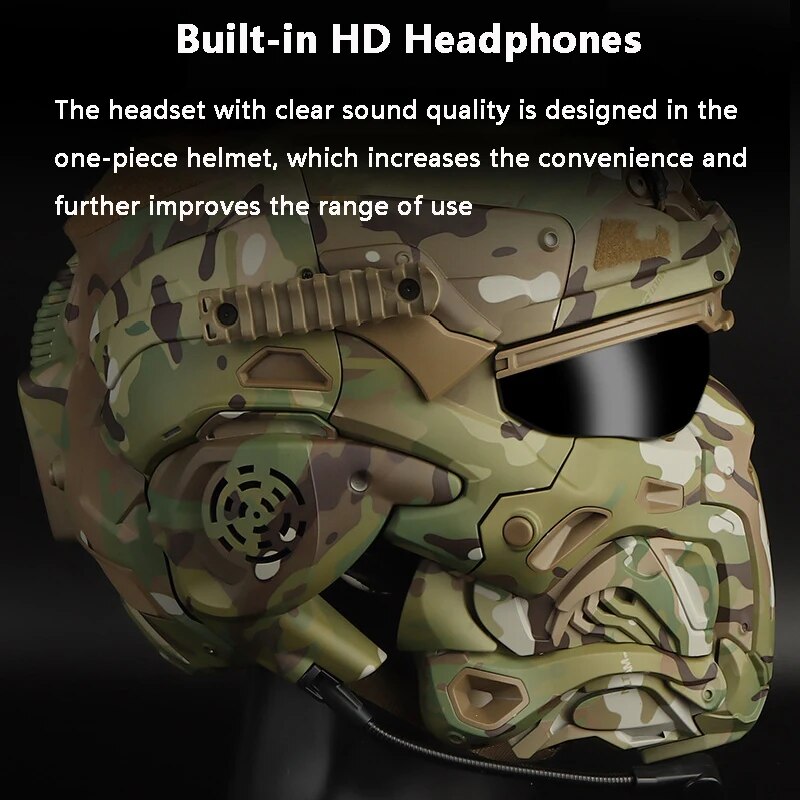 Assault Helmet Tactical Helmet Mask Integrated Modular Design Built-in Communication Headset Anti-Fog Fan Replaceable Lenses