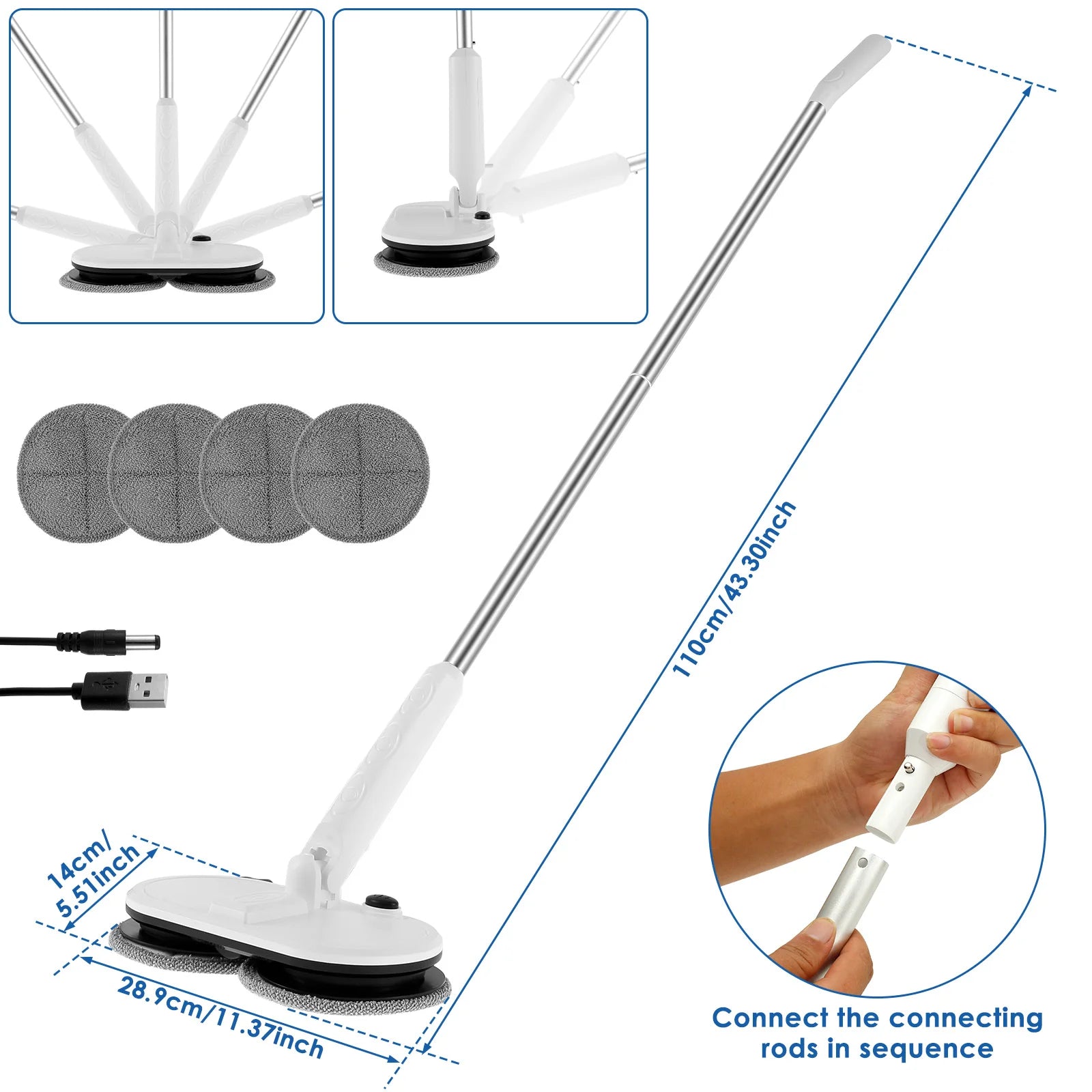 Cordless Electric Mop with 4 Mop Pad Rechargeable Electric Mop Floor Cleaner Dual Head Spin Mop Efficient Hardwood Floor Cleaner