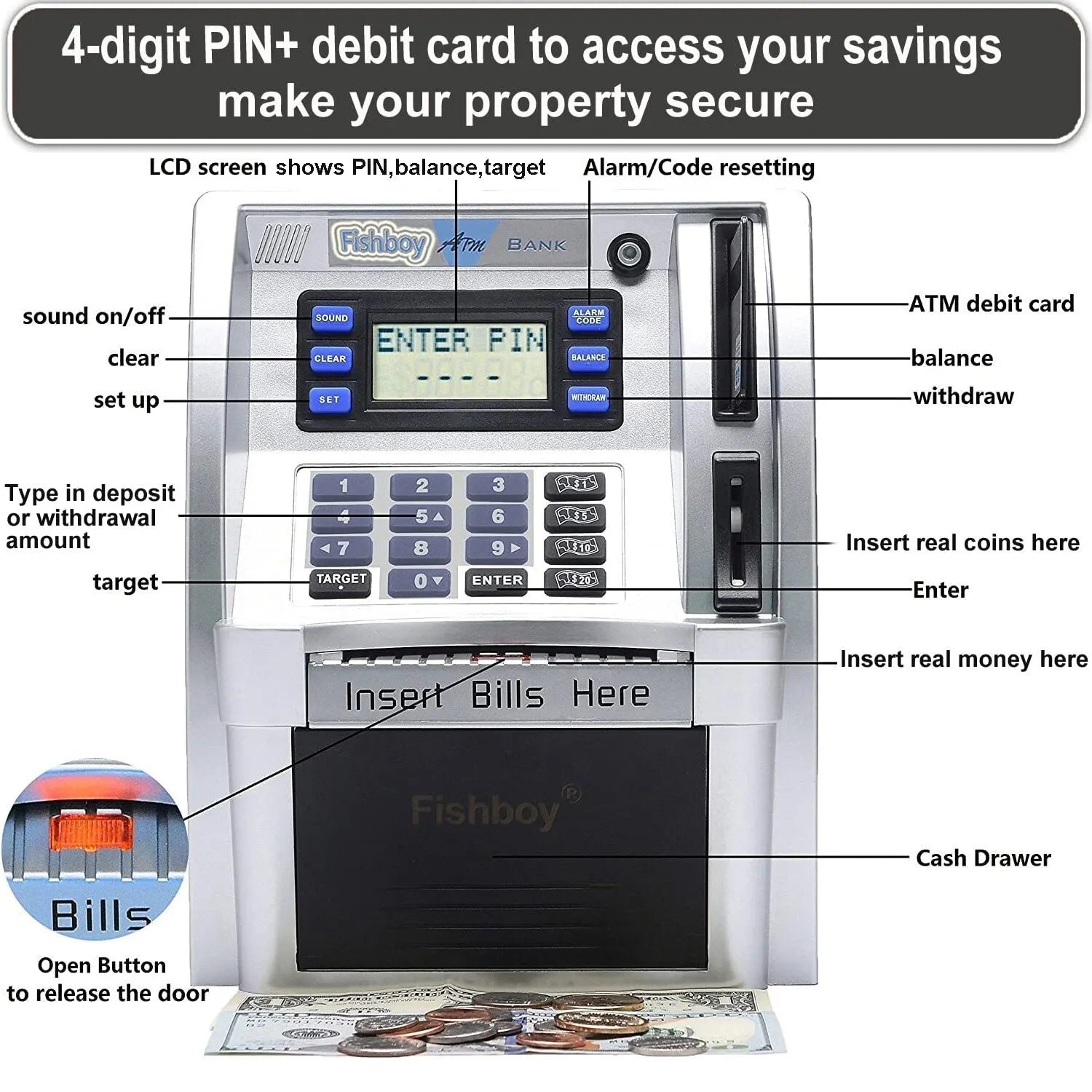 New ATM Electronic Bank Password Money Box Cash Coin Deposit Box Safe Automatic Deposit Money Note Christmas Gift