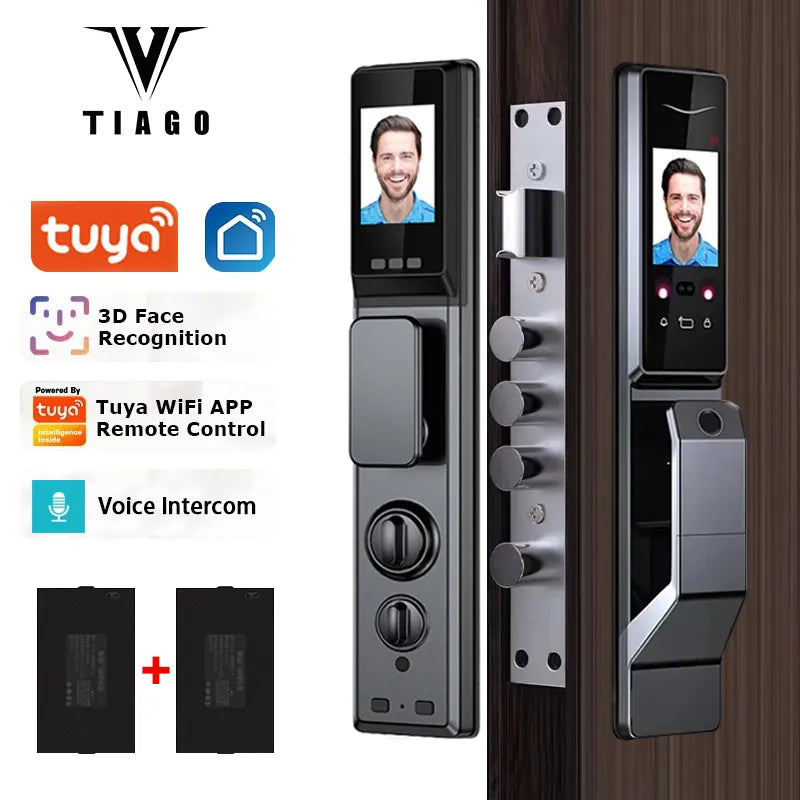 TIAGO Wifi Tuya APP Face Recognition Smart Door Lock With Camera Video Call Voice Intercom Digital Door Lock Automatic Door Lock