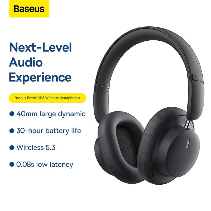 Baseus Bowie D03 Wireless Headphone Bluetooth 5.3 40mm Driver Over the Ear Headsets 30hours Playtime Wireless/Wired Earphones
