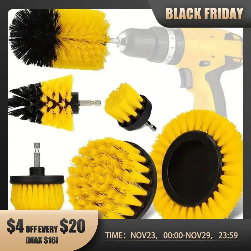 7pcs Moving Brush Head, Electric Cleaning Brush, Yellow 7-piece Set, Electric Drill Brush Head Set Household Items