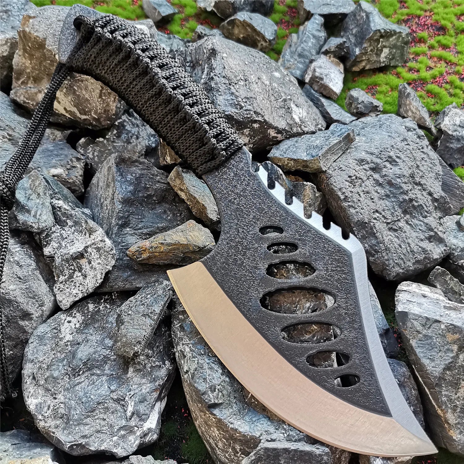 Portable Tomahawk Outdoor Jungle Camping Tool Nylon Cord Binding Handle Multifunctional Life-saving Axe Self Defense Hunting Axe