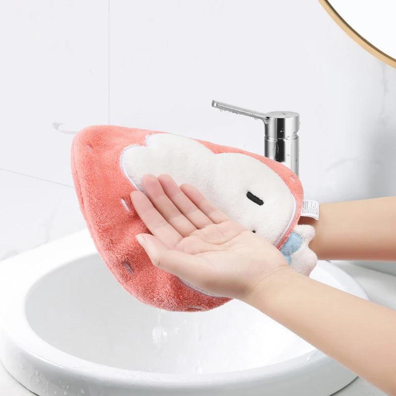 Cartoon Animal Hand Towel Hanging Thickened Coral Fleece Quick Dry Kid Handkerchief for Home Kitchen Bathroom Cleaning Towels
