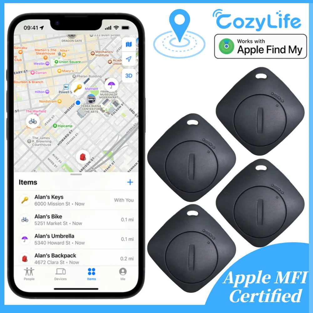 CozyLife AIYATO Bluetooth Key Finder with Global Apple Find My Network(iOS Only) Smart Tag Tracker Item Locator for Bags Luggage
