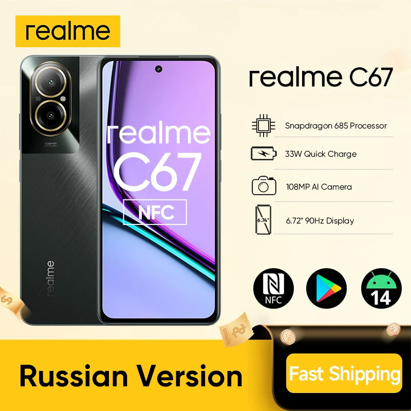 realme C67 108MP Camera 3X In-Sensor Zoom Snapdragon 685 Octa Core 6mn 6.72" 33W Android Smartphone Cellphone celulares