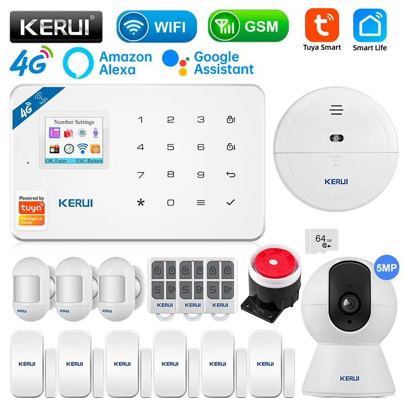 KERUI Tuya W184 4G/WIFI Alarm System Security Home Wireless Control KIT GSM Alarm Panel Smart Home Devices Window/Door Sensor