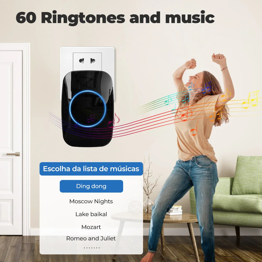 Self Powered Waterproof Wireless DoorBell Door Bell Chime Kit Smart Home No Battery Electric EU UK US Plug 1 2 Button Receiver