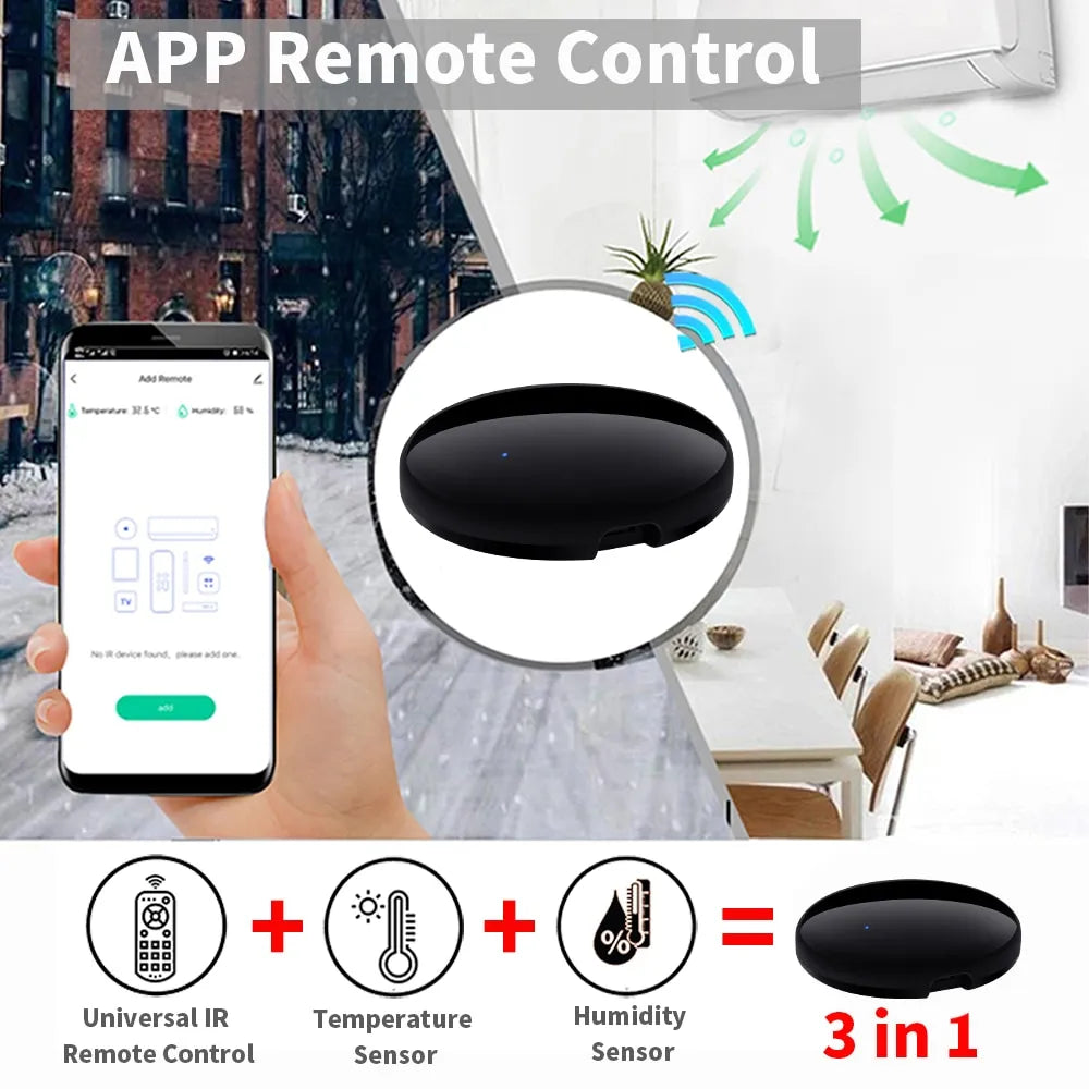 Tuya Smart IR Remote Control with Temperature Humidity Sensor for Air Conditioner TV DVD AC Works with Alexa Google Home