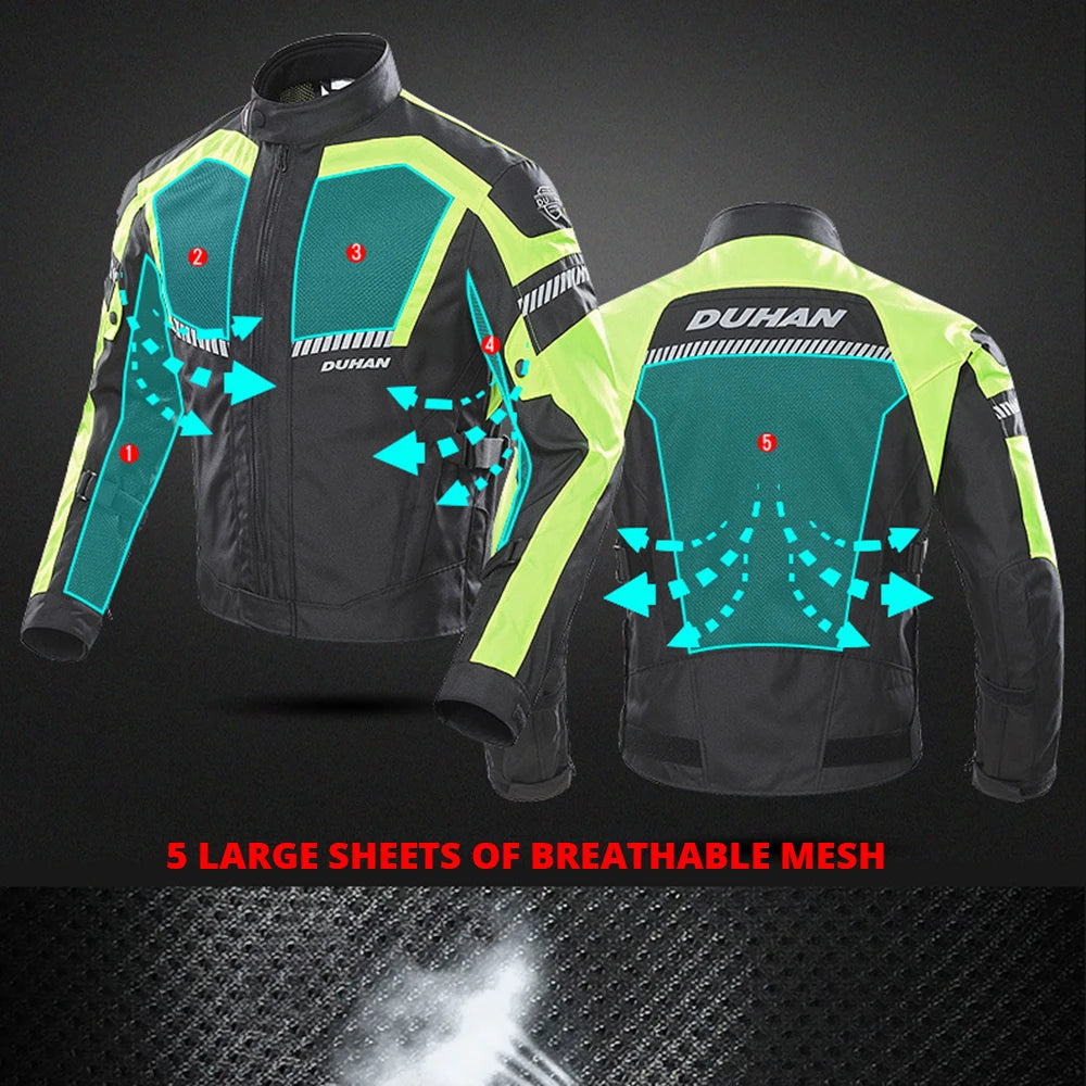 DUHAN Men Breathable Motorcycle Jacket Motocross Elbow Protective Gear Summer Mesh Fabric Moto Cycling Clothing