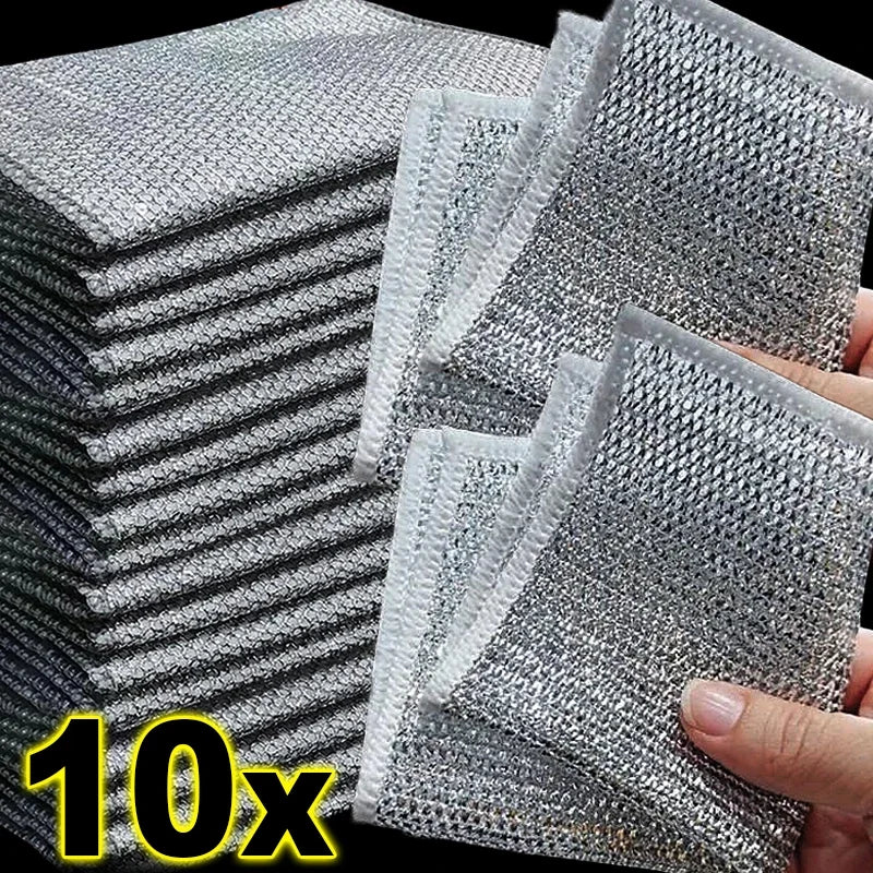 20cm Steel Wire Dishcloths Double -layer Non -stick Oil Iron Dishrag Kitchen Pan Pot Dishes Cleaning Rag Napery Dishcloth Rags