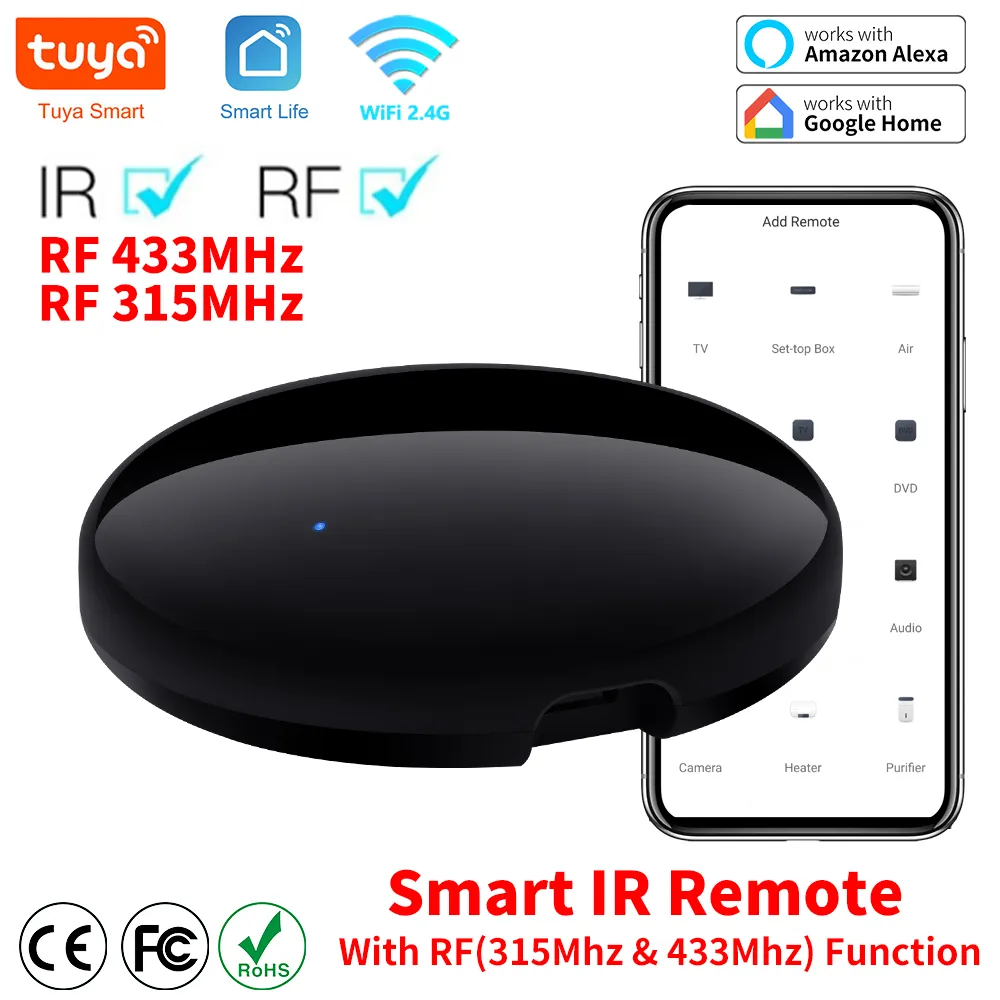 Tuya WiFi IR Remote Control With RF 433MHz/315MHz Fixed Encoding For Smart Home For Air Conditioner ALL TV LG TV