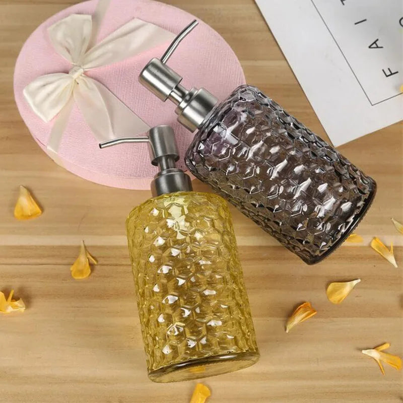 500ml Soap Shampoo Dispenser Transparent Liquid Hand Soap Glass Thickened Bottle Stainless Steel Pump Bathroom Soap Dispensers