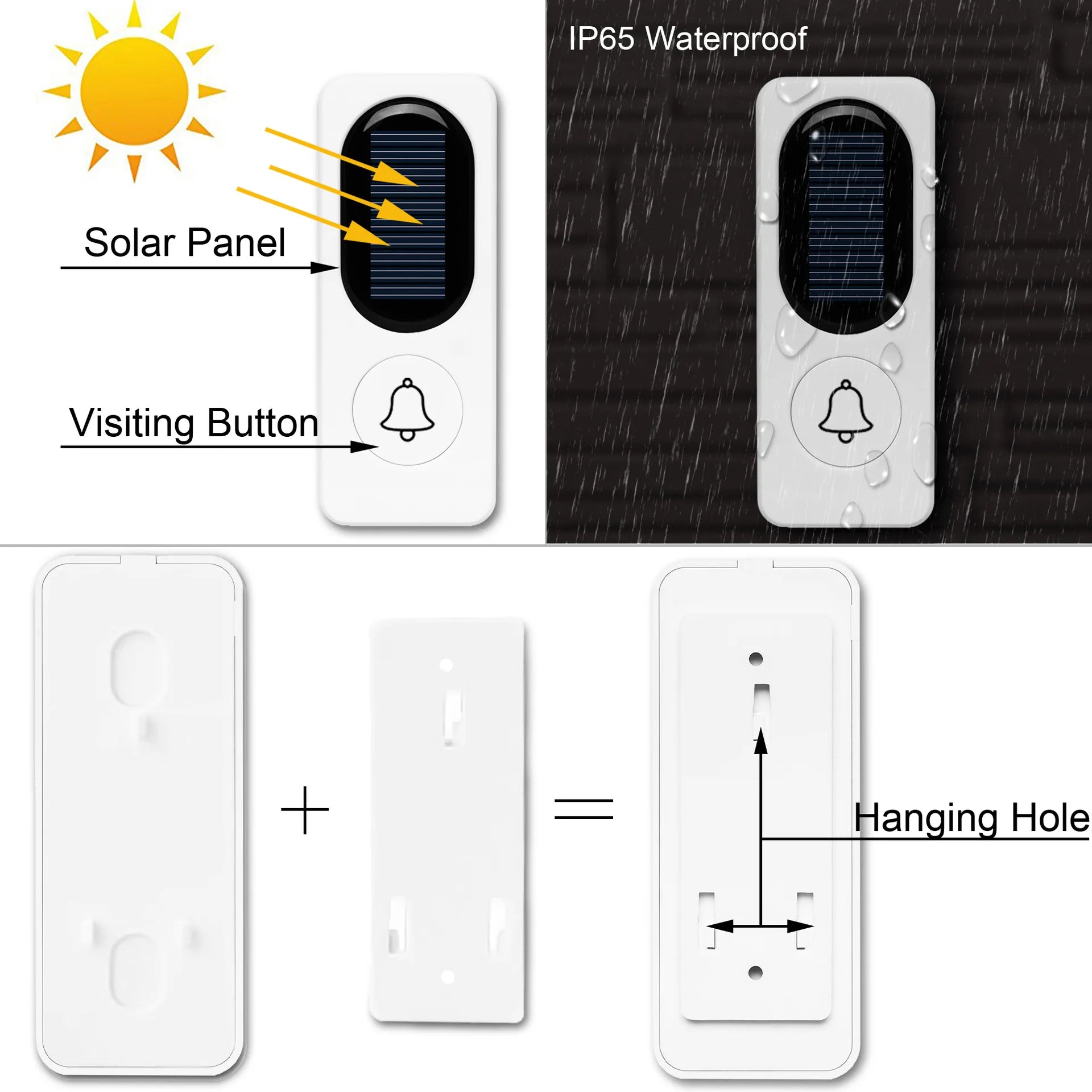 Solar Power 1v2 Wireless Long Distance Welcome Doorbell  Self-Power Home Security Alarm Button Door Ring EU/US/UK Plug Optional