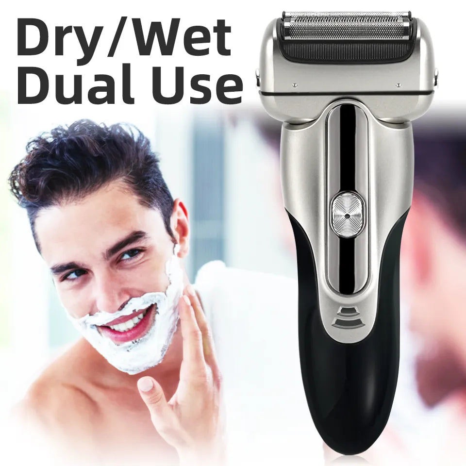 3-Blade Wet Dry Electric Shaver For Men Beard Stubble 3D Triple Floating Blade Washable Facial Shaving Machine Rechargeable