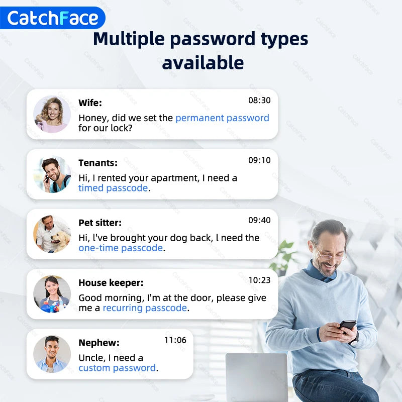 Catchfcae New Adjustable Replacement TTLock APP Fingerprint FRID Card Password Cylinder Electronic Smart Door Lock Digital