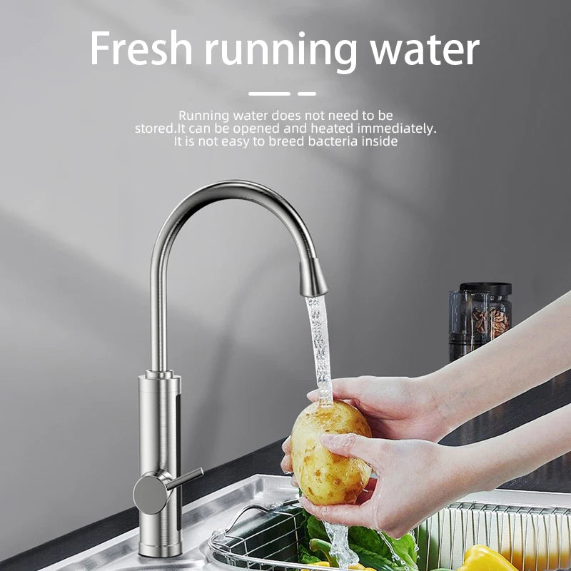 Fudeer Electric Instant Water Heater 220V Kitchen Tankless Faucet 3400W Temperature Adjustment All Stainless Steel Hot &Cold Tap
