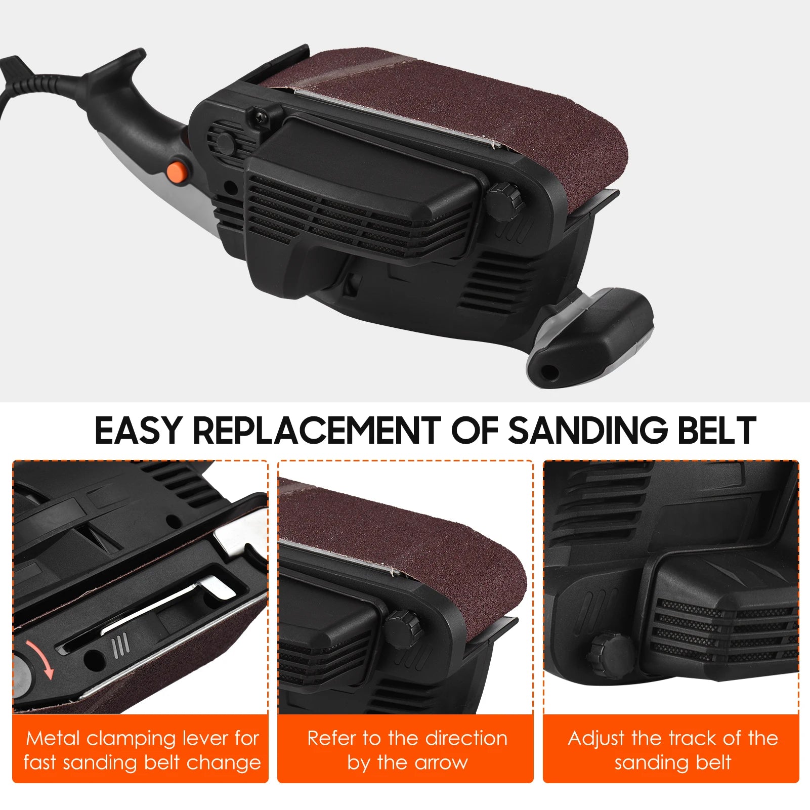 600W Electric Bench Belt Sander for Wood Variable Speed Power Sander Woodworking Polishing Machine  with 12 PCS Sanding Belts