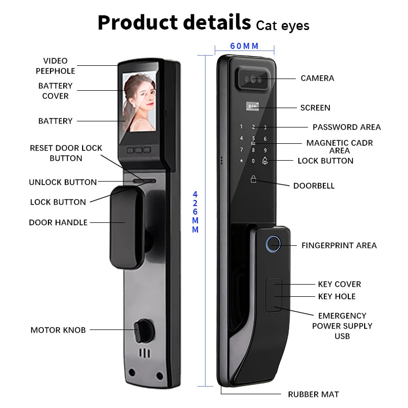 Tuya3D Face Recognition Smart Door Lock Security Camera Wifi Tuya APP Remote Control Voice Real-time Intercom Digital Electronic