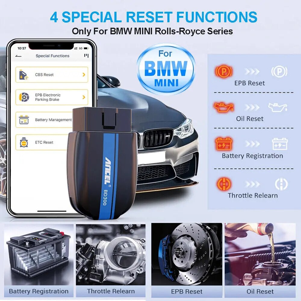 ANCEL BD300 OBD2 Bluetooth Scanner For BMW Car Code Reader ABS SRS EPB Oil Reset Automotive Scanner All Systems Diagnostic Tool