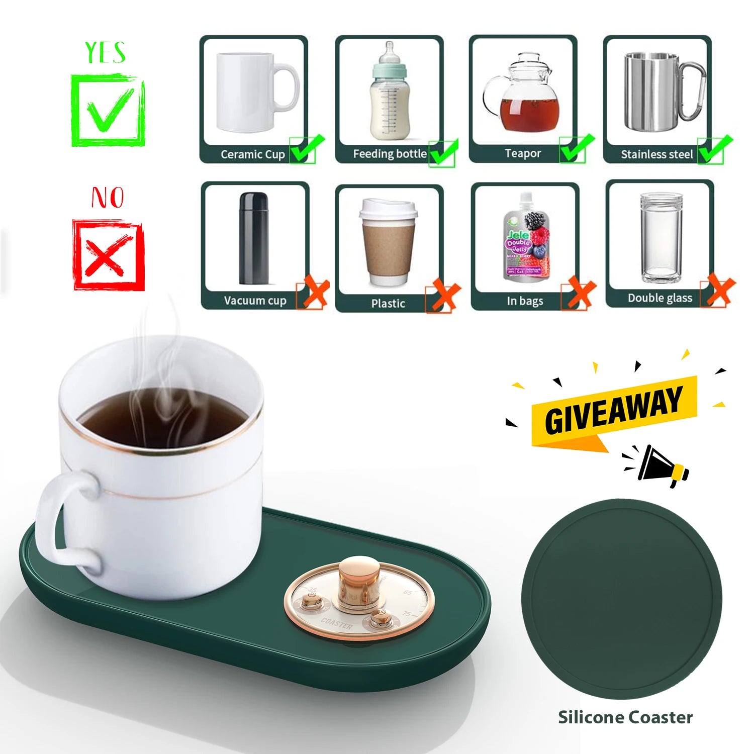 USB Electric Coffee Mug Warmer Beverage Cup Heater for Home Office Desk Mat Heating Coaster Plate Pad for Milk Cocoa Tea Water