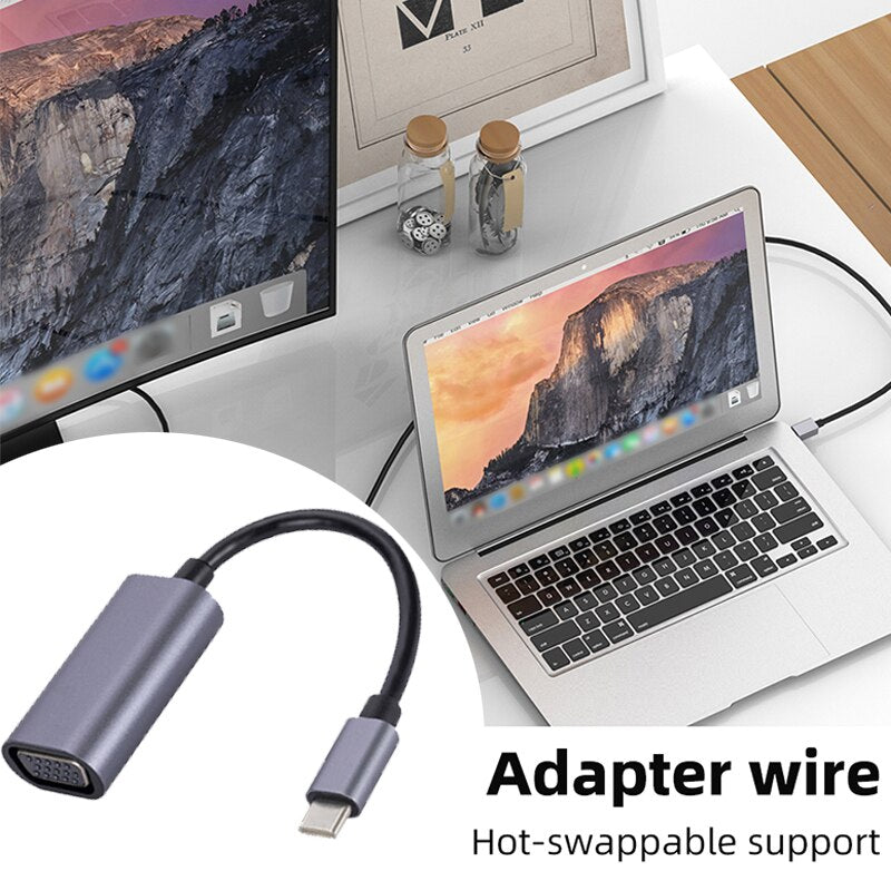 USB C To VGA Converter Cable Support Hot Swapping Display Adapter Cable Plug and Play Mobile Phone Notebook for MacBook Air/Pro
