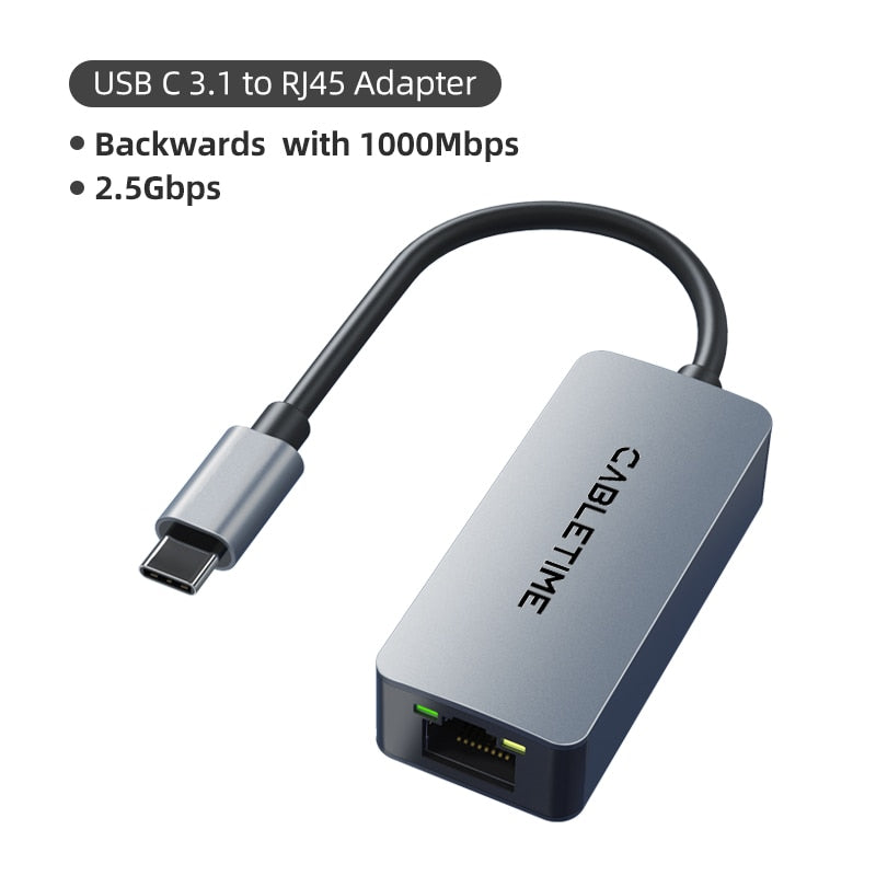 CABLETIME 2.5Gbps USB Ethernet Adapter USB 3.1 LAN RJ45 Network for Computer Laptop Dell ASUS Mi Box C445