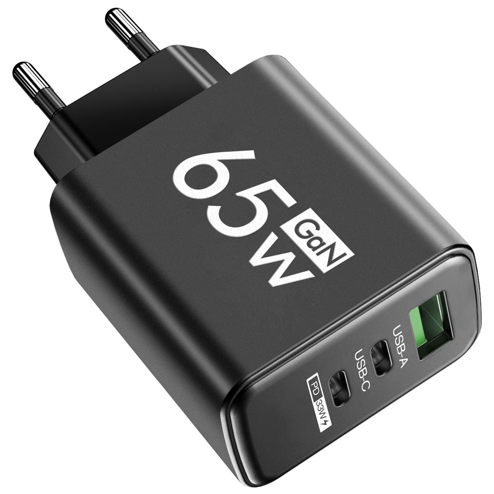 65W GaN Fast Charger Adapter Type C PD Quick Charge Mobile Phone Wall Charger Multiple Charging Ports for IPhone Huawei Xiaomi