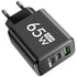 65W GaN Fast Charger Adapter Type C PD Quick Charge Mobile Phone Wall Charger Multiple Charging Ports for IPhone Huawei Xiaomi