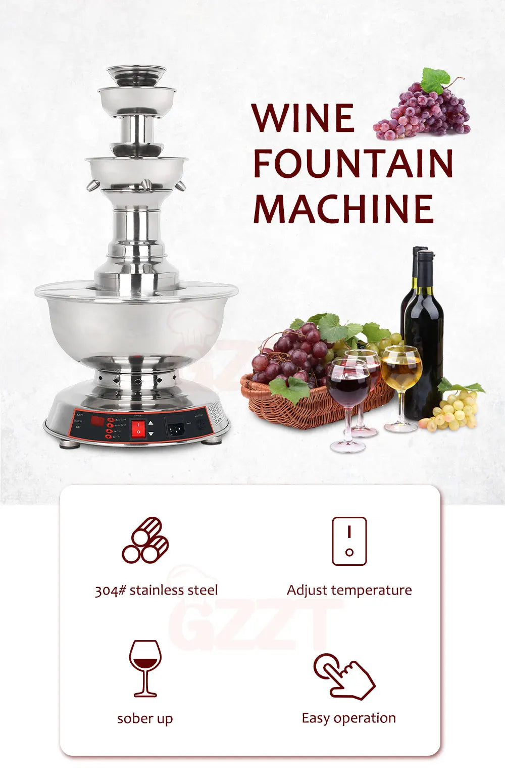ITOP DHC3F Wine Fountain Machine Juice Waterfall Champagne/Beverage Fountain Machine 3 Layer Heating Maker Warmer 220V 110V