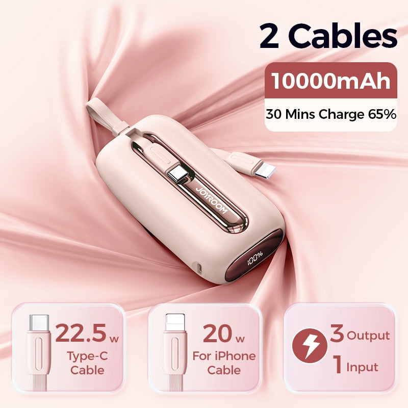Joyroom Mini 22.5W Power Bank Fast Charging Powerbank With Type-C For iPhone Cable 10000mAh PD QC3.0 Charger For Samsung Xiaomi
