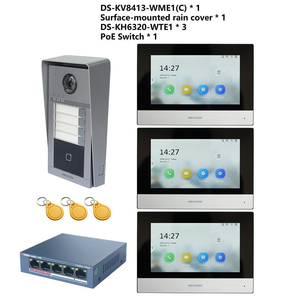 HIKVISION KIS604 Original Multi-language 802.3af POE Video intercom KIT,include DS-KV8113-WME1(C) & DS-KH6320-WTE1 & PoE Switch