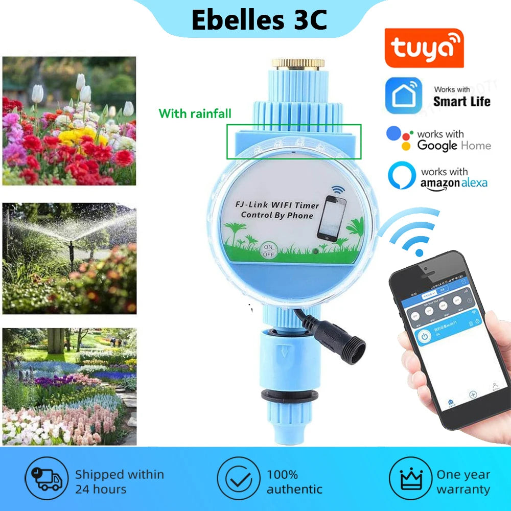 Tuya Smart Garden Automatic Watering Sprinkler System WiFi Drip Irrigation Controller with Rain Sensor APP Remote Control