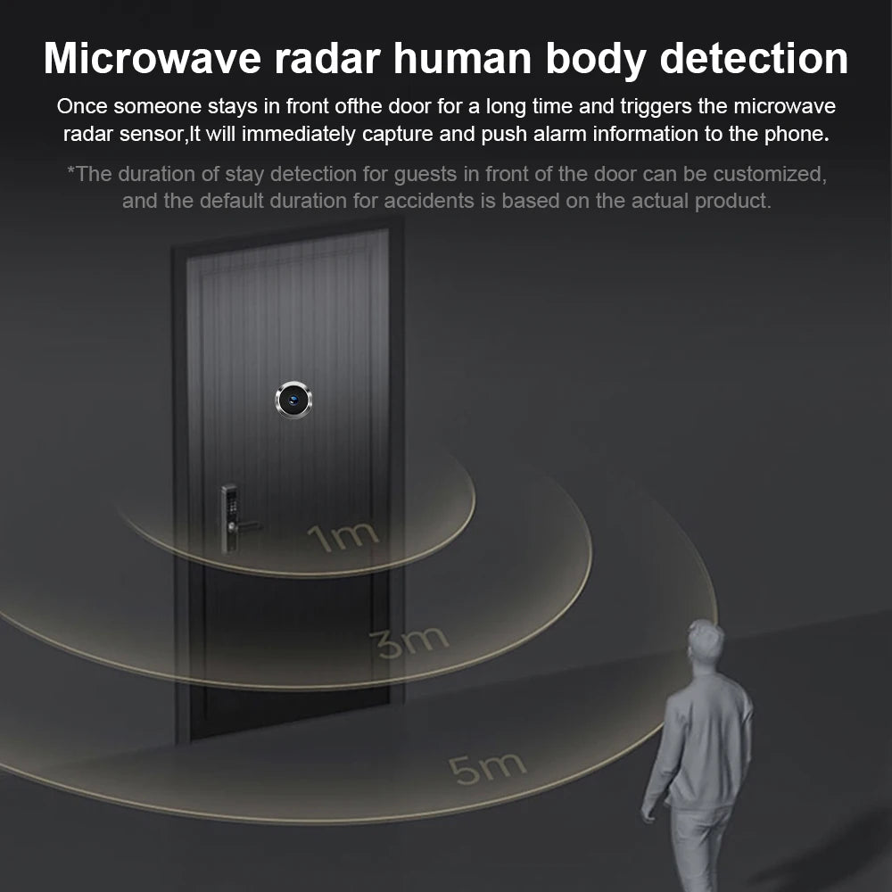 1080P Smart Tuya 2.4G WiFi Mini Security Camera Microwave Radar Human Detection Digital Door Viewer Wireless Doorbell for Home