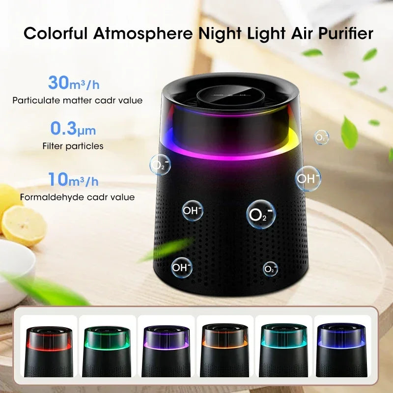 Air Purifier for Home Bedroom Allergies Pets Hair 20㎡ HEPA Filter Remove Formaldehyde Dust Smoke Pollutants Odor Colorful Light
