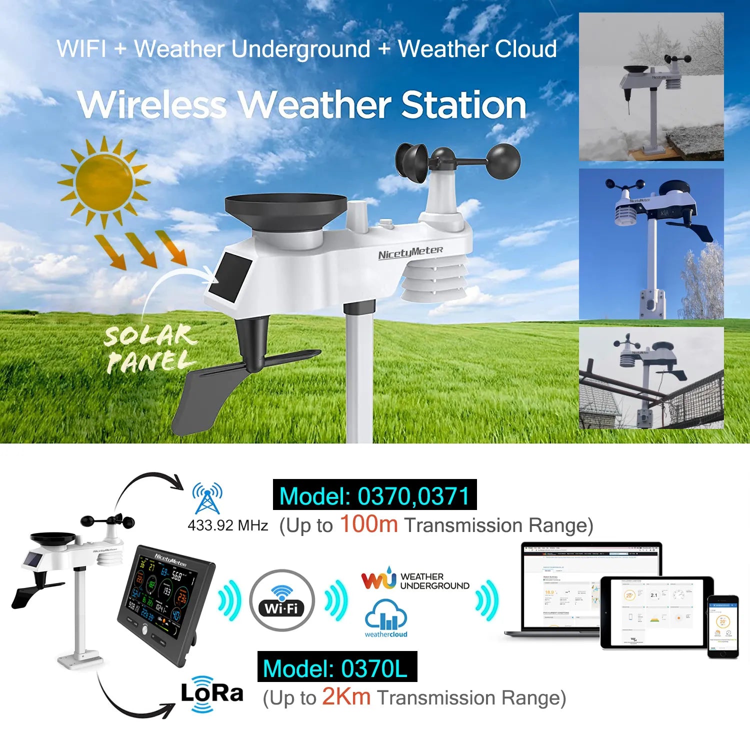 0371 Weather Station 7-in-1 outdoor sensor With WiFi Remote Monitoring and Alerts Detector Indoor AQI PM2.5 PM10 CO2 Monitor