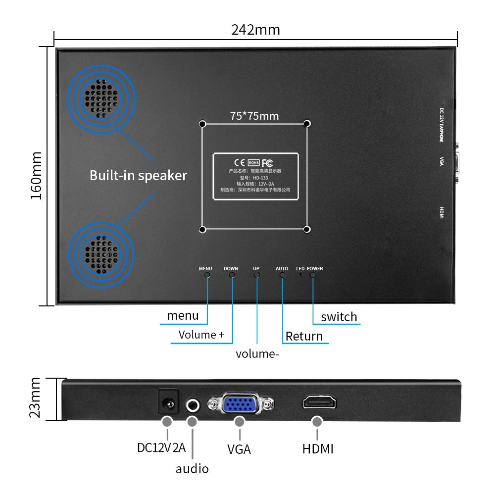 10.1″ 1920X1200P Portable monitor  IPS HD LCD Computer Gaming Monitor for raspberry pi PS3 PS4 XBOx360 with VGA HDMI Interface