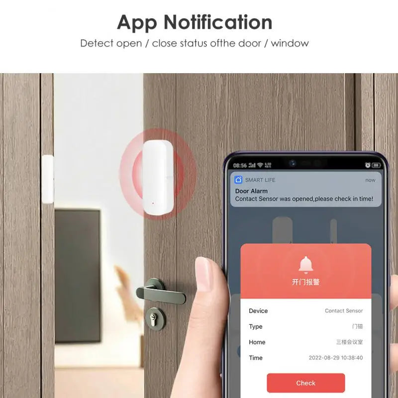 Aubess Tuya WiFi Smart Door Sensor Smart Home Door Open/Closed Detectors Window Sensor SmartLife Works With Google Home Alexa