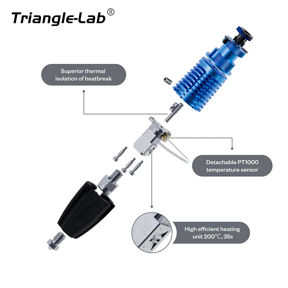 Trianglelab Phaetus RAPIDO HOTEND 2 High Flow  RAPIDO V2 104GT-2/PT1000 for VORON DDE DDB extruder Ender3 V2 CR10 V3 115W