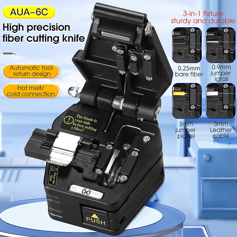 Black AUA-6C High Precision Fiber Cleaver FTTH Hot Melt Cold Connection Optical Fiber Cable Cutting Knife Tools 16 Face Blade